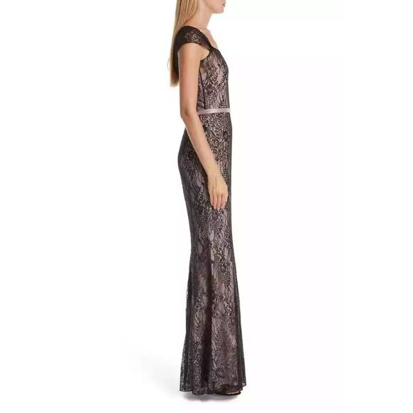 $1260 Verdin New York Black Nude Lace Pink Beaded Waist Mermaid Gown 10 NWT - Picture 3 of 11